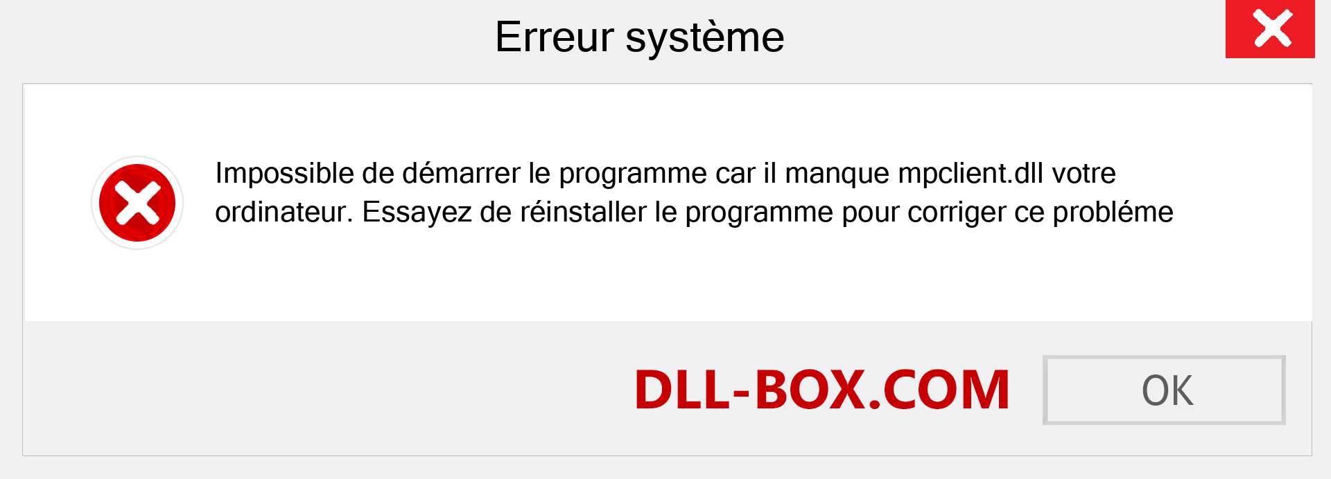 Le fichier mpclient.dll est manquant ?. Télécharger pour Windows 7, 8, 10 - Correction de l'erreur manquante mpclient dll sur Windows, photos, images